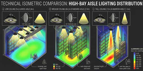 6. Technical Comparison: Aisle Width, Ceiling Height, and Lux Distribution